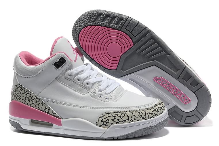New Arrival Womens Air Jordans 3 White Cement Grey Pink